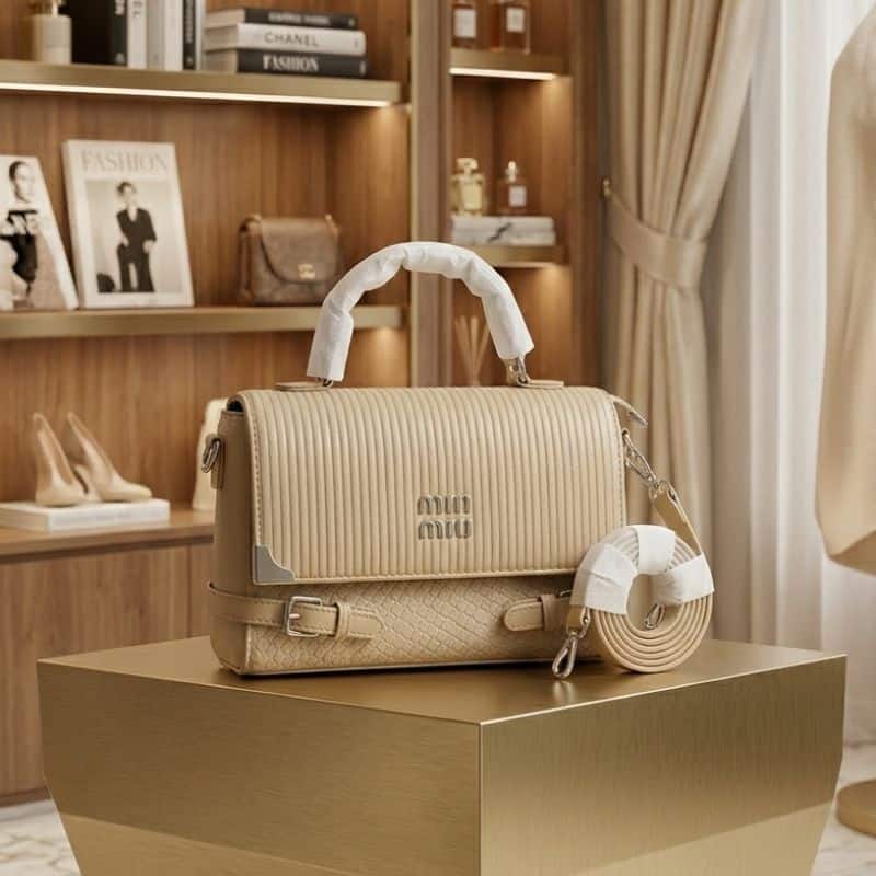 Min Leather Sling Bag - 9 x 6 Inches, Elegant Beige, Premium Leather Crossbody