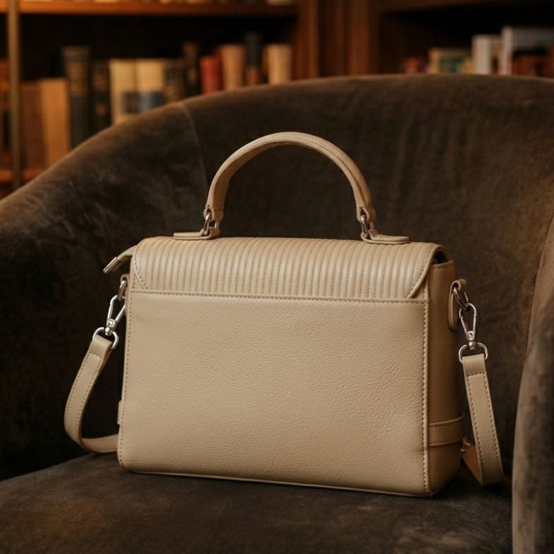 Min Leather Sling Bag - 9 x 6 Inches, Elegant Beige, Premium Leather Crossbody