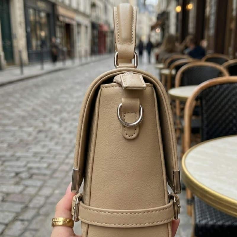 Min Leather Sling Bag - 9 x 6 Inches, Elegant Beige, Premium Leather Crossbody