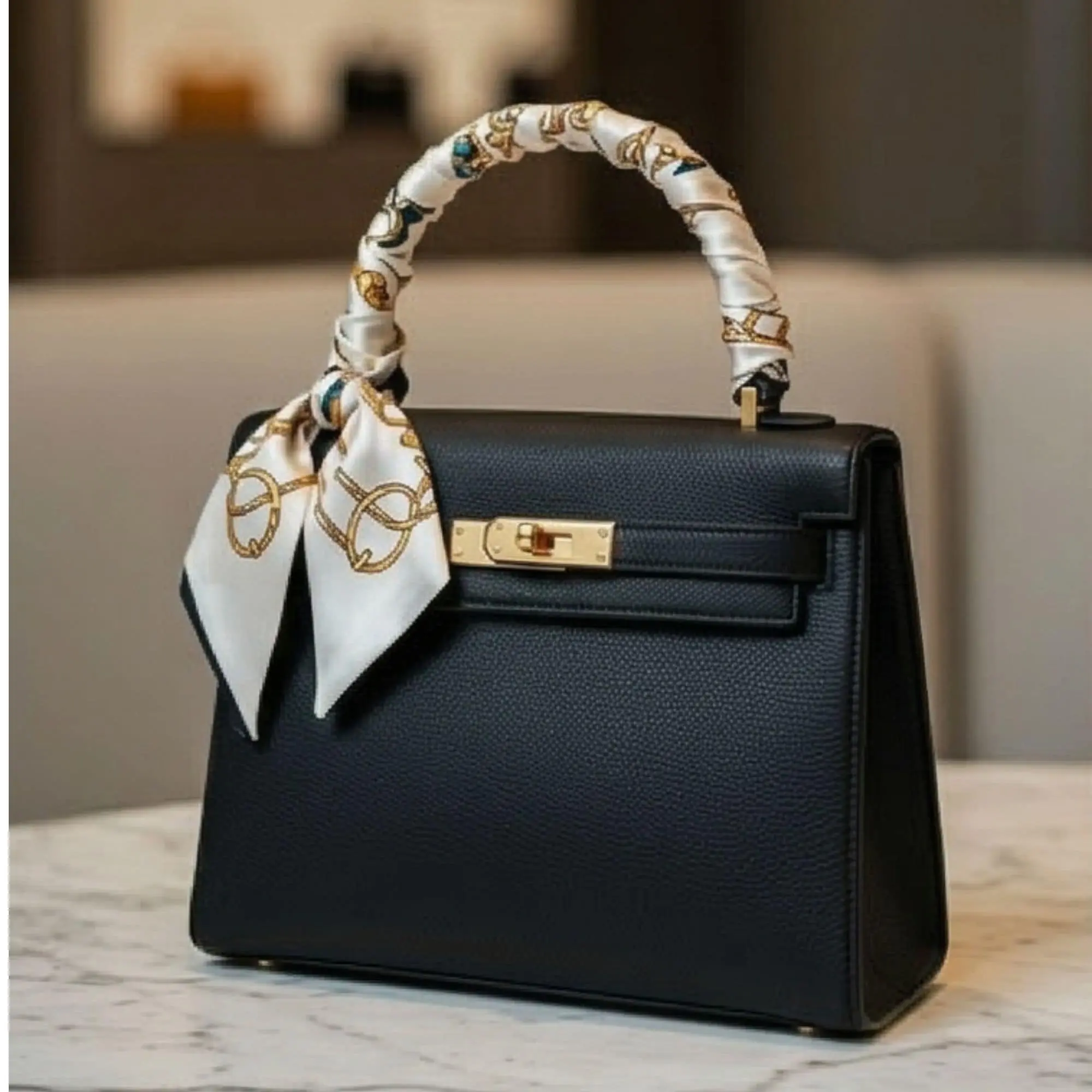 Structured Black Top-Handle Handbag
