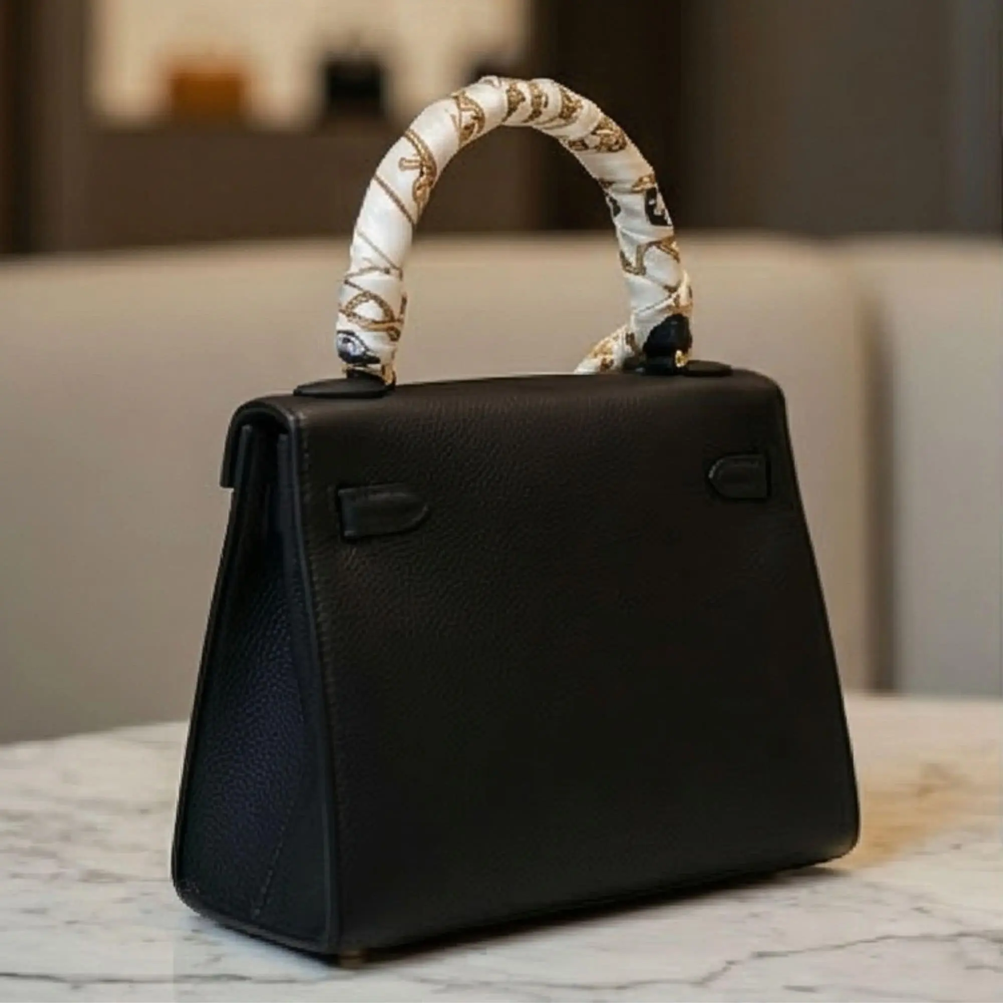 Structured Black Top-Handle Handbag