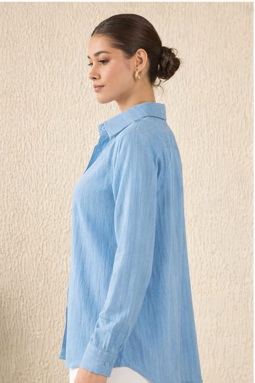 Women’s Sky Blue Spread Collar Casual Shirt