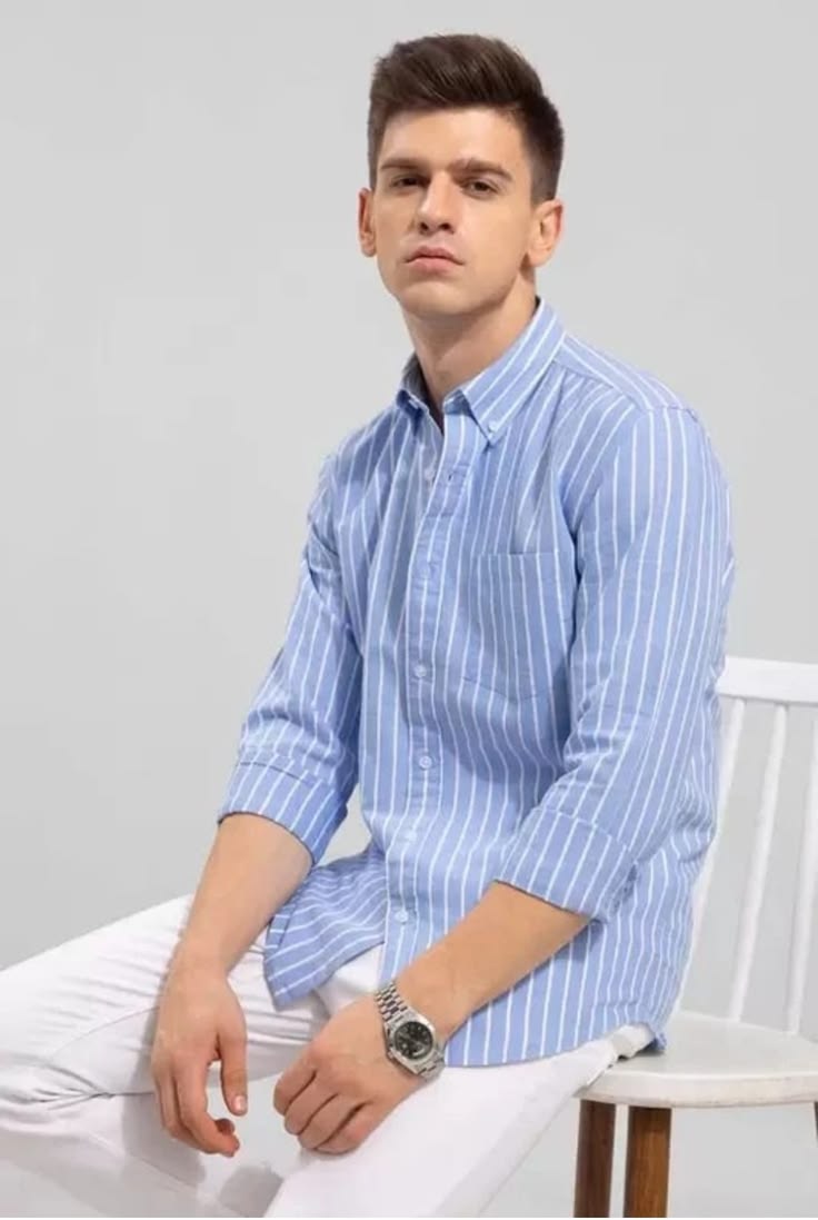 U Turn Men's Casual Printed Shirt - Sky Blue & White |