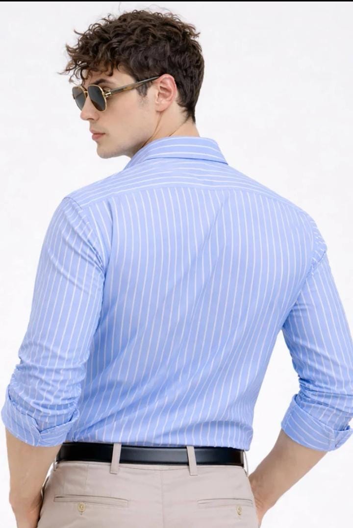 U Turn Men's Casual Printed Shirt - Sky Blue & White |