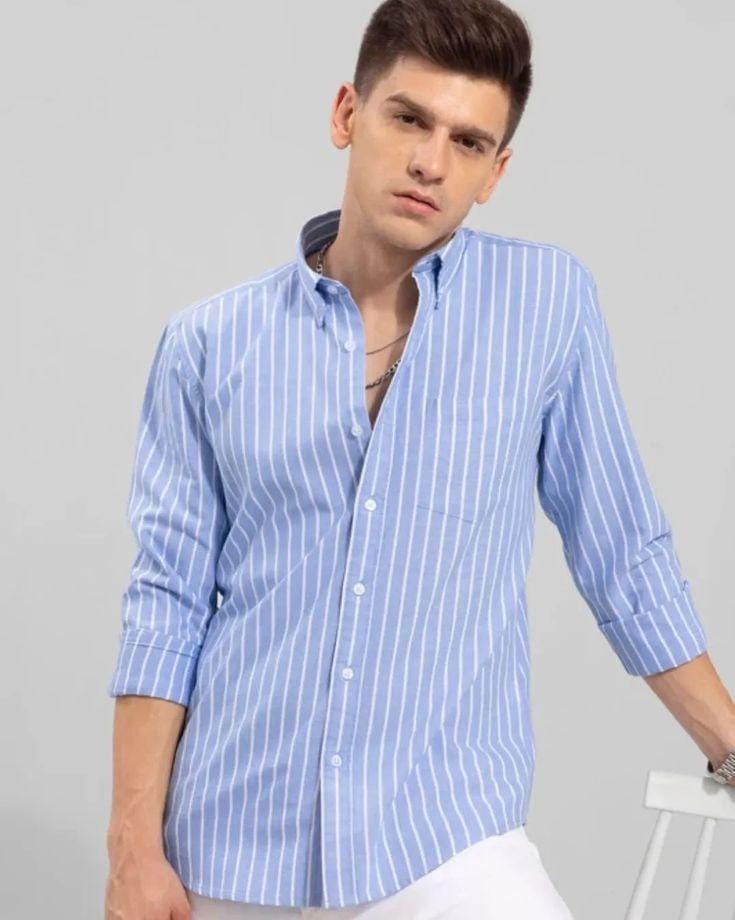 U Turn Men's Casual Printed Shirt - Sky Blue & White |