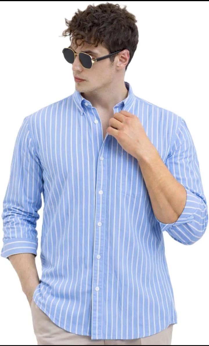 U Turn Men's Casual Printed Shirt - Sky Blue & White |