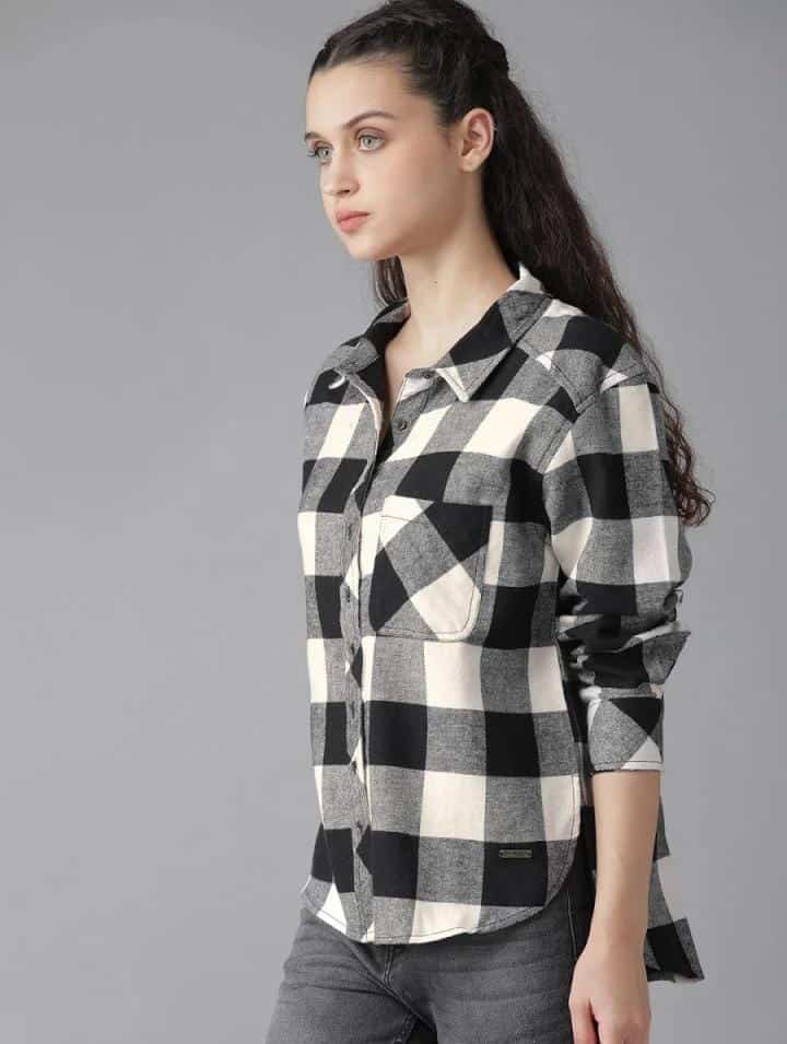 Women’s Casual Checked Shirt in White and Black |
