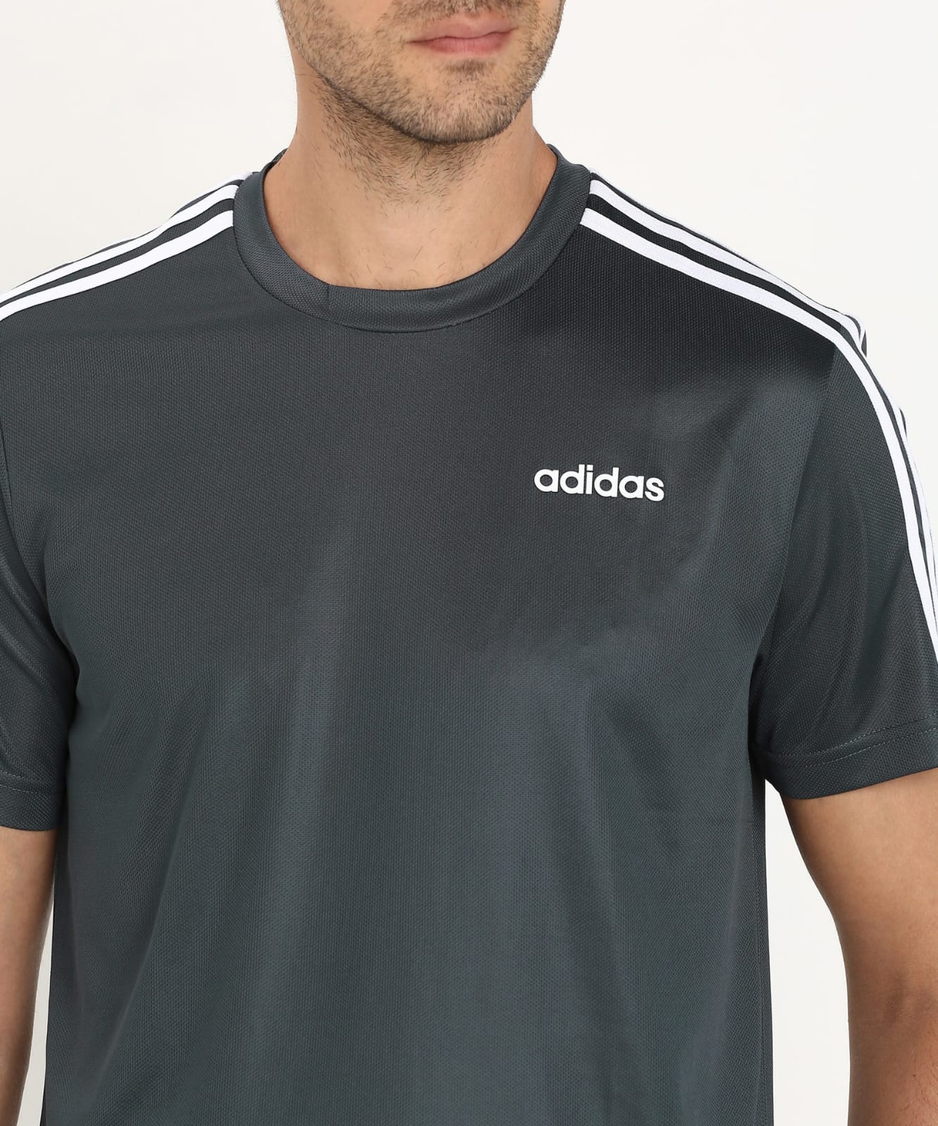 Men Sporty Round-Neck Polyester Grey T-Shirt