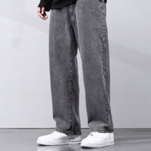 Men Straight Fit Mid Rise Grey Jeans