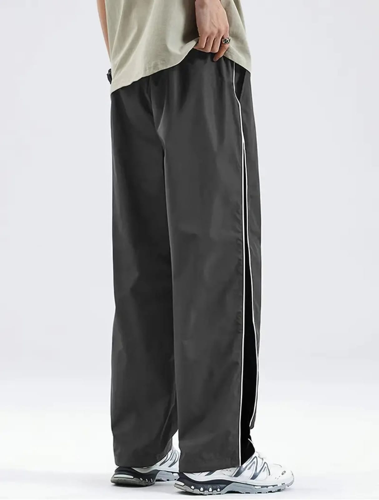 Men Striped Grey & Black Track Pants