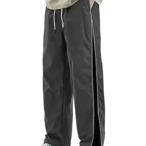 Men Striped Grey & Black Track Pants