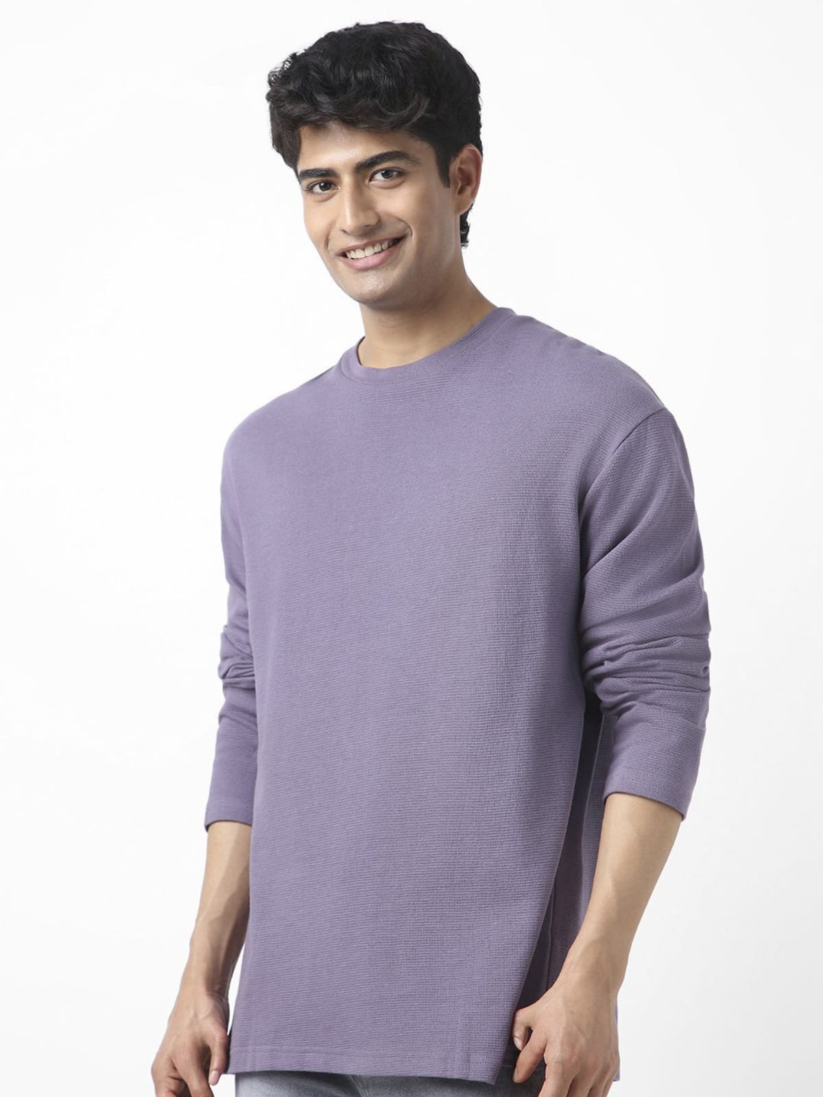 Men Solid Round Neck Pure Cotton Purple T-Shirt