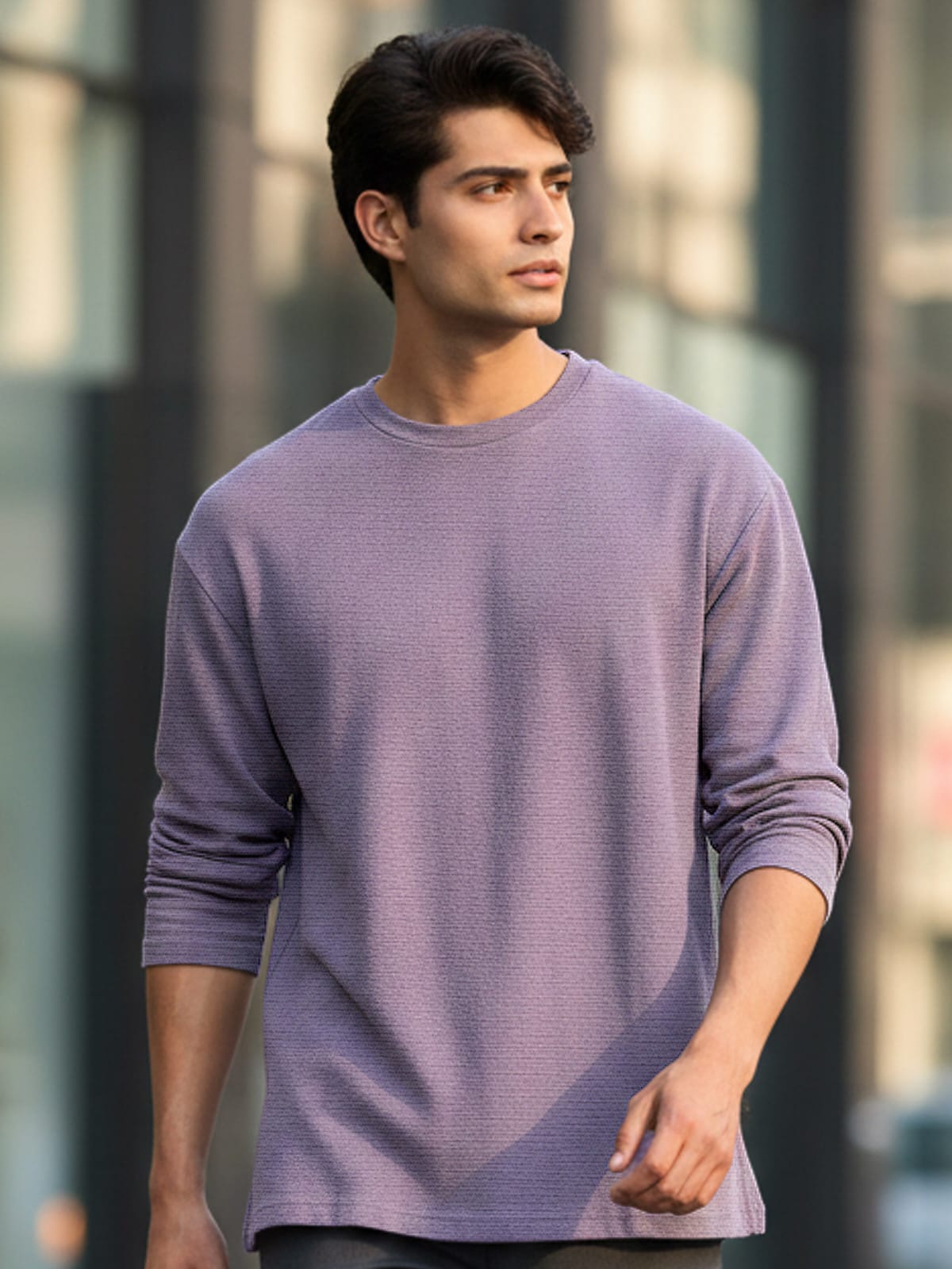 Men Solid Round Neck Pure Cotton Purple T-Shirt