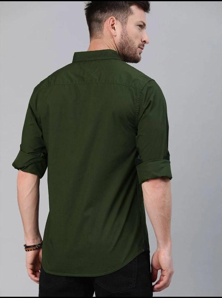 Men’s Olive Green Slim-Fit Casual Shirt