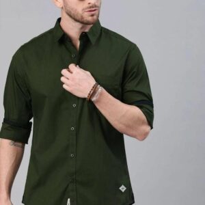 Men’s Olive Green Slim-Fit Casual Shirt