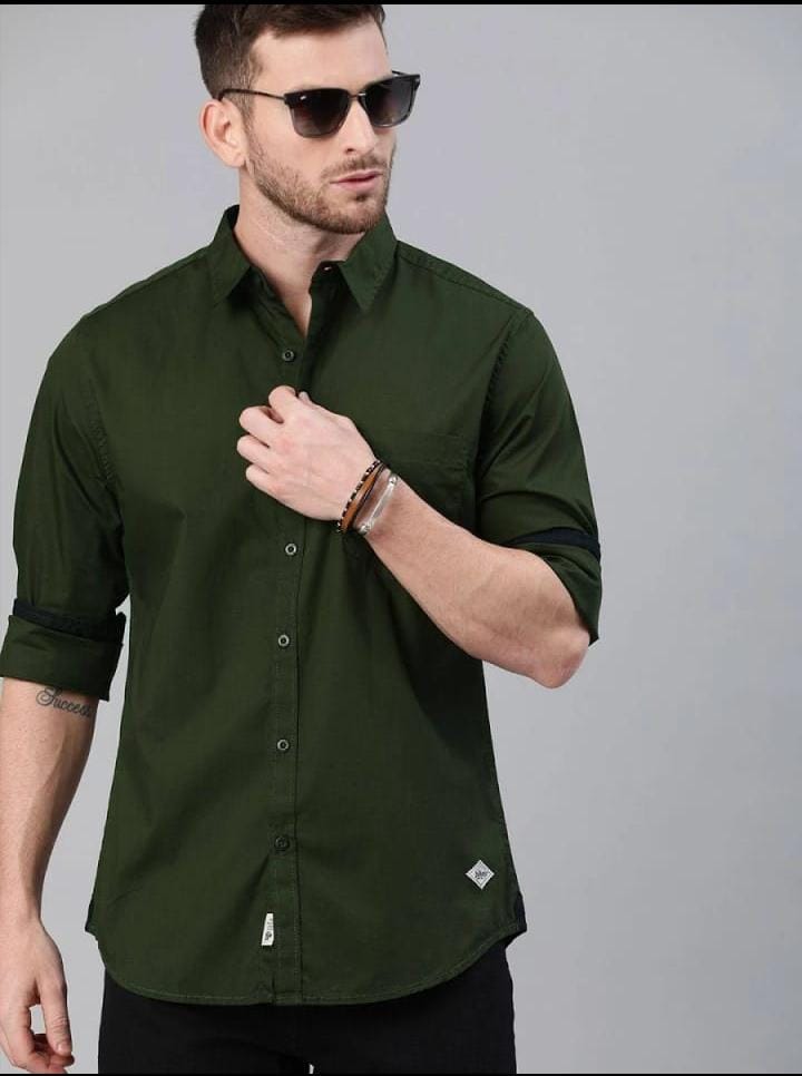Men’s Olive Green Slim-Fit Casual Shirt