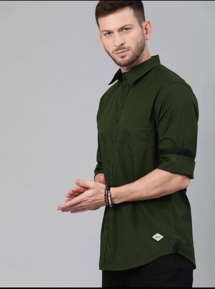 Men’s Olive Green Slim-Fit Casual Shirt