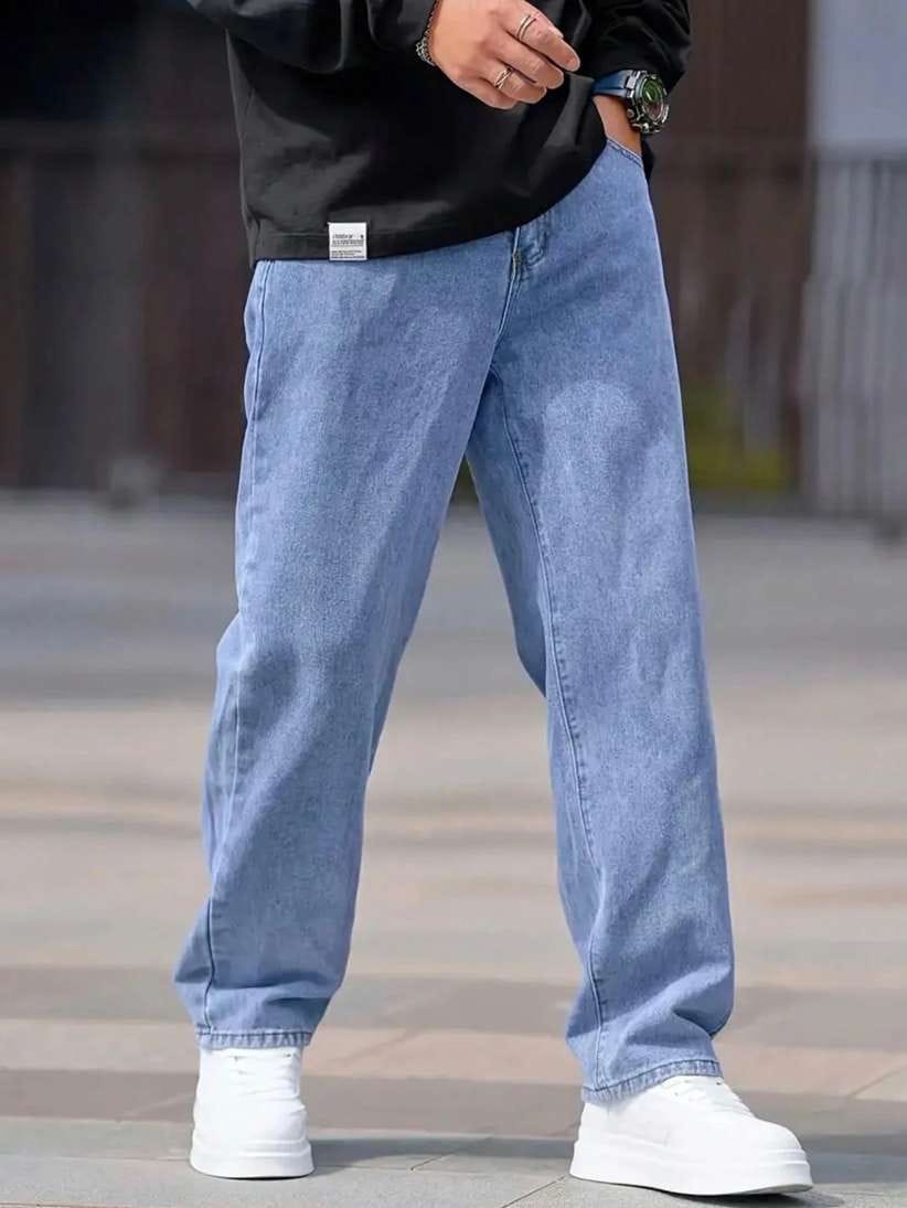 Men’s Straight-Fit Mid-Rise Light Blue Jeans