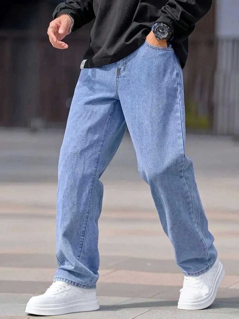 Men’s Straight-Fit Mid-Rise Light Blue Jeans