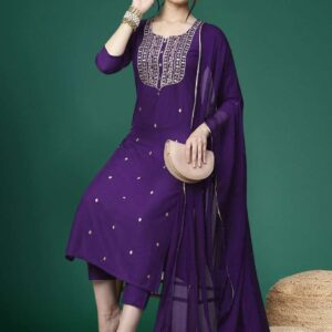 Women Purple Kurta, Pyjama & Dupatta Set