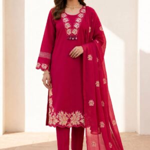 Women’s Embroidered Kurta Pant Set with Dupatta | Elegant Ethnic Wear Suit for Women |