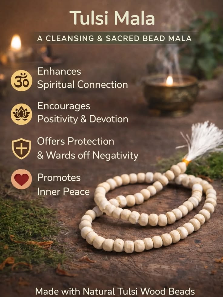 Premium Tulsi Mala 108 Beads – Natural Holy Basil Wood Jap Mala for Meditation, Prayer & Spiritual Healing |