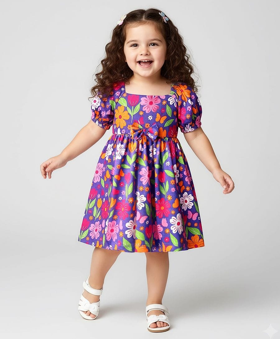 Girls Floral Printed Fit & Flare Dress for Kids