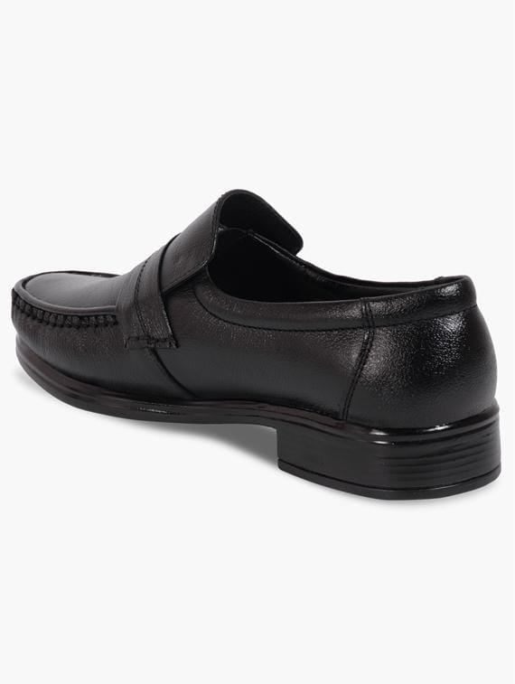 Men's Black Formal Slip-On Loafer Shoes | Premium Synthetic Leather Office Shoes with Moc Toe and Block Heel | Classic Business Shoes for Men