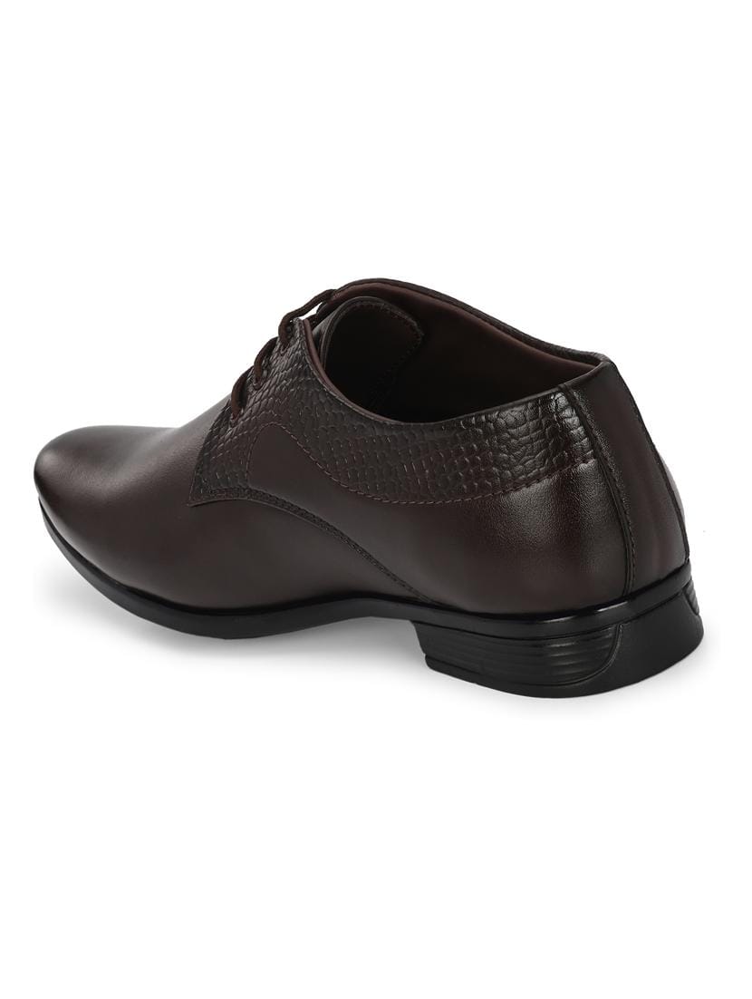 Men's Brown Derby Formal Shoes | Lace-Up Oxford Style with Textured Back Panel and Pointed Toe | Premium Office and Wedding Shoes for Men