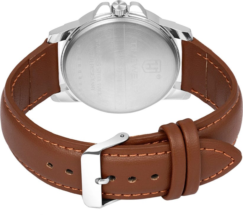 Men's Slim Analog Watch with Silver Dial and Brown Baton Hands | Silver Stainless Steel Bracelet | Minimalist Formal Watch for Men | 30M Water Resistant