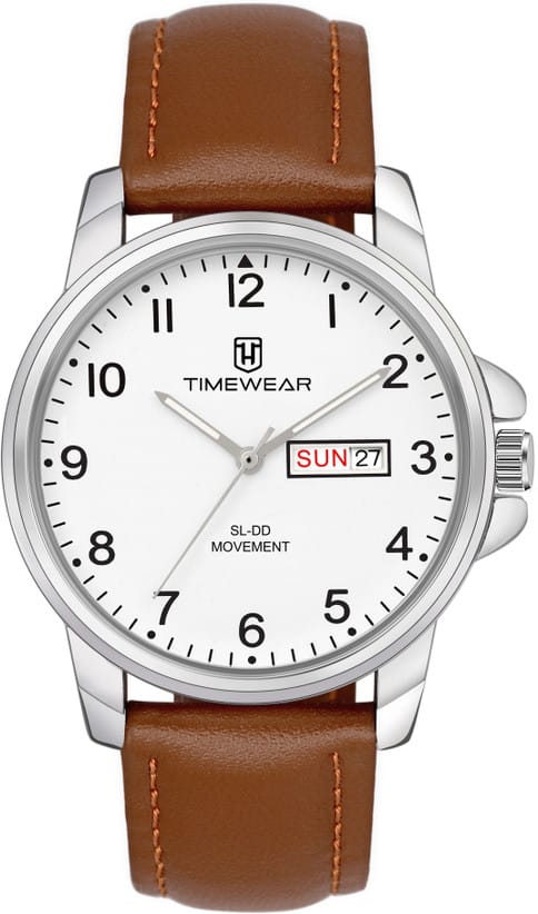 Men's Slim Analog Watch with Silver Dial and Brown Baton Hands | Silver Stainless Steel Bracelet | Minimalist Formal Watch for Men | 30M Water Resistant