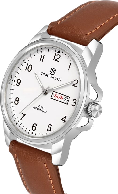 Men's Slim Analog Watch with Silver Dial and Brown Baton Hands | Silver Stainless Steel Bracelet | Minimalist Formal Watch for Men | 30M Water Resistant