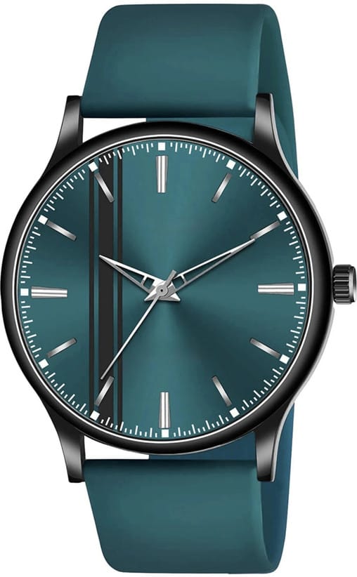 Generic Men's Analog Watch with Green Carbon Fiber Texture Dial and Silver Stainless Steel Bracelet | Day and Date Display | 40mm Case | 30M Water Resistant | Office and Casual Watch for Men