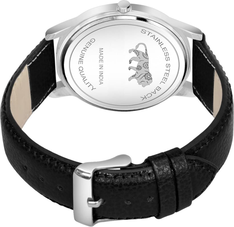 Generic Men's Analog Watch with Black Gradient Sunburst Dial and Dark Black Leather Strap | Roman Numeral Markers | Faceted Silver Case | 38mm | Formal and Smart Casual Watch for Men